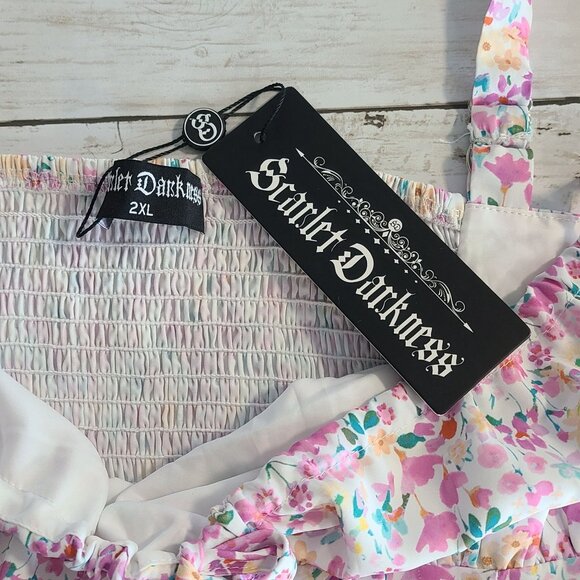 Scarlett Darkness Corset Waist Smocked Back Floral Maxi Dress Cottage NEW 2XL - Picture 4 of 8